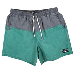 Southern Marsh‎ Mens Medium Swim Trunks Grey Teal Colorblock Mesh Lined Shorts